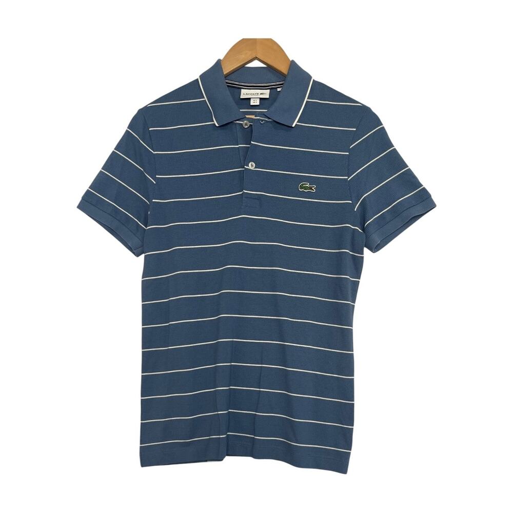 Lacoste Polo Shirt Mens Small Blue Striped Slim Fit Pique Preppy Golf Tennis